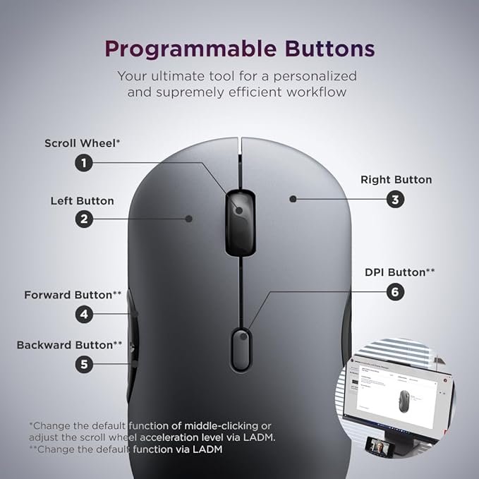 Lenovo 700 Multi-Device Wireless Mouse, Bluetooth or 2.4 GHz USB-A Connection, Connect up to 3 Devices, 36 Month Battery Life, Luna Grey