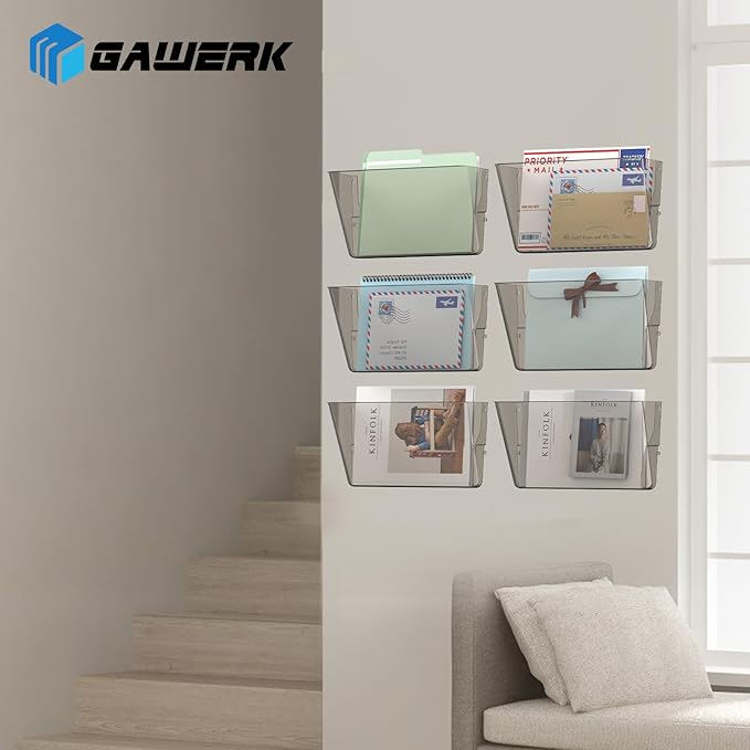 Gawerk Clear Acrylic Single Pocket, Plastic Hanging Wall Mount File Holder for Office Home (Gray, 8 Pack)