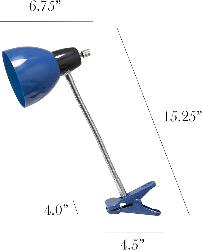 Simple Designs LD2014-BLU-LB 15.25" Adjustable Clip Lamp Light with LED Bulb, Blue