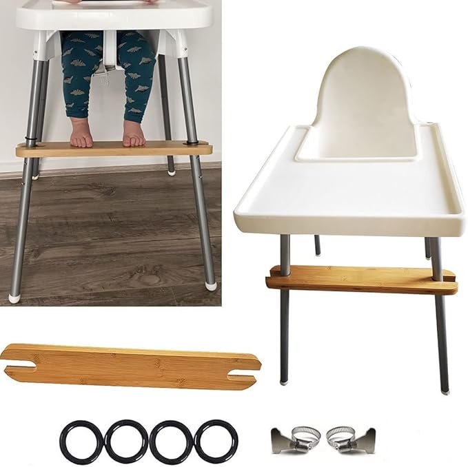 High Chair Footrest, Adjustable Height Natural Bamboo Baby Highchairs Pedal, Suitable for IKEA Antilop High Chair Footstool (A)