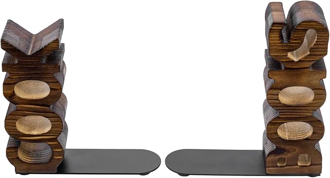 MyGift Rustic Burnt Wood Tabletop Cook and Books Decorative Bookends for Kitchen Countertop, Cookbook Display Holder 2 pc Set