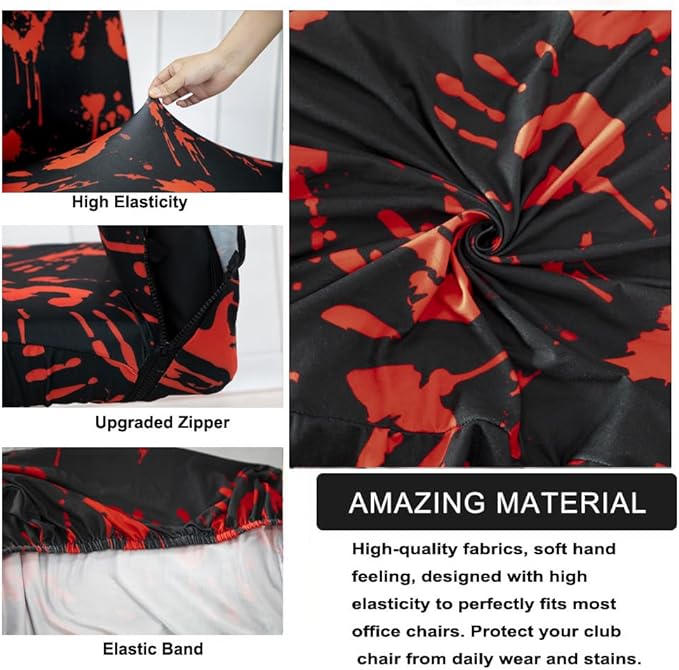 Halloween Office Chair Covers Bloody Handprints Footprints on Black Horror Theme Print Stretchable Slipcover for Modern Simplism Style High Back Boss Chair (No Chair) (L, Halloween04)…
