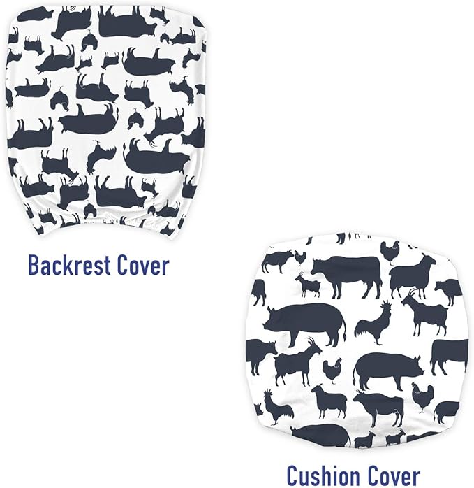 Ambesonne Cattle Office Chair Slipcover, Farm Animals Silhouette Background Style Pattern for Agriculture Theme, Protective Stretch Decorative Fabric Cover, Standard Size, Blue Grey