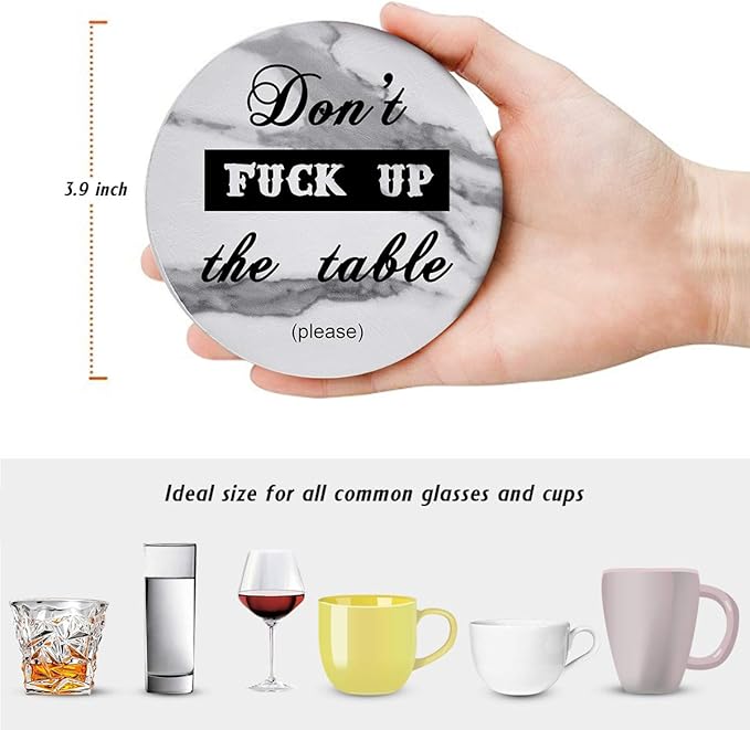 Funny Coasters, 6 Pcs Leather Coasters with Holder, Perfect Housewarming Hostess Gifts, Protect Furniture from Water Marks Scratch and Damage(6Pcs, White Marble)