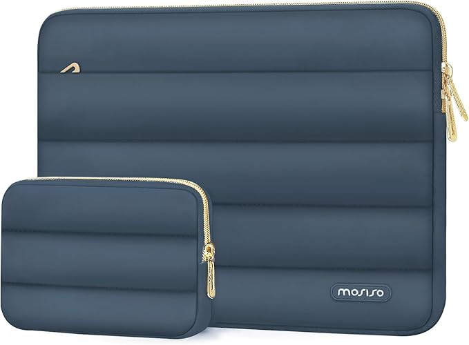 MOSISO Laptop Case 13.3 inch,13-13.3 inch Puffy Laptop Sleeve Compatible with MacBook Air 13.6 M5 M4 M3 M2 M1/Neo/Pro 13/14,HP Dell ASUS Lenovo,Polyester Horizontal Bag with Small Case, Haze Blue