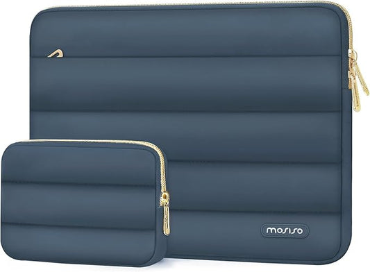 MOSISO Laptop Case 13.3 inch,13-13.3 inch Puffy Laptop Sleeve Compatible with MacBook Air 13.6 M5 M4 M3 M2 M1/Neo/Pro 13/14,HP Dell ASUS Lenovo,Polyester Horizontal Bag with Small Case, Haze Blue