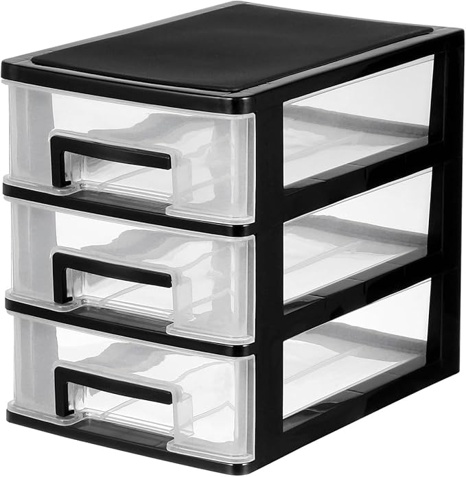 Plastic Stacking Desktop Storage Drawers 3-Drawer Storage Organizer, Small Organizer Box Makeup Container Case for Home Office Stationery Jewelry and Cosmetics