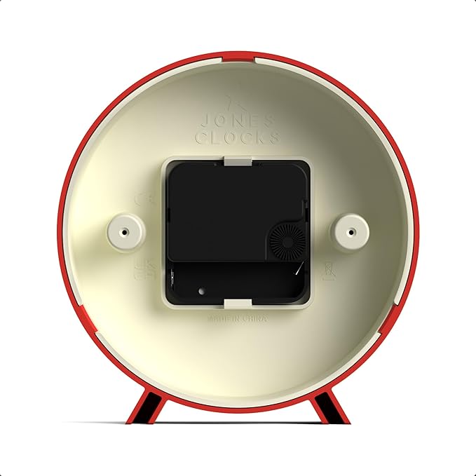 JONES CLOCKS® Venus Desk Clock | Modern Round Design | Red | Stylish Retro Look for Shelf, Table, Mantel or Bedside