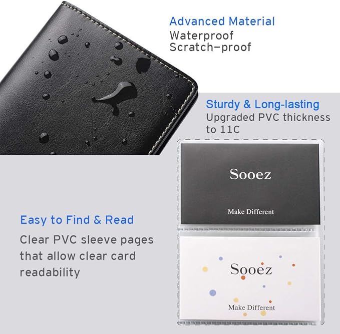 Sooez Leather Professional Business Card Book Holder Organizer, 240 Capacity Credit Card Booklet, PU Name Cards Holder Storage File for Men Women, Beige