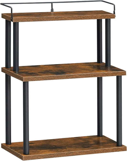 HOOBRO Kitchen Countertop Organizer, Moveable Corner Shelf, Desktop Storage Organizer for Countertop, Office Desk, Living Room, Rustic Brown and Black BF02TL01