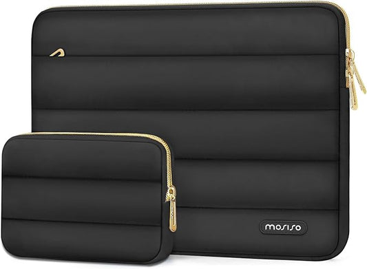 MOSISO Laptop Case 13.3 inch,13-13.3 inch Puffy Laptop Sleeve Compatible with MacBook Air 13.6 M5 M4 M3 M2 M1/Neo/Pro 13/14,HP Dell ASUS Lenovo,Polyester Horizontal Bag with Small Case, Black