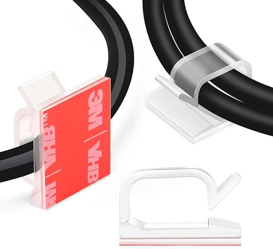 60 PCS XHF 3/4” Adhesive Cable Wire Clips Clear, Outdoor Christmas Light Clips, Cable Staples Cable Management Wire Organizer Cord Holder for Under Desk, Car, Wall, TV PC Ethernet