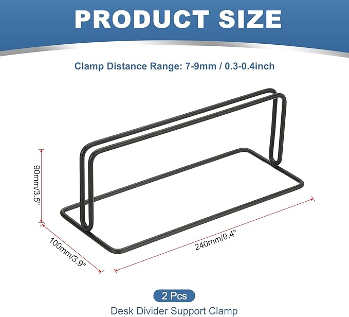 PATIKIL Baffle Desk Divider Clamp, 2 Pcs Punch-Free Base Desk Shield Clamp Desk Divider Partition Clamp Privacy Panel Bracket Holder for DEST Partition Support Office, Black