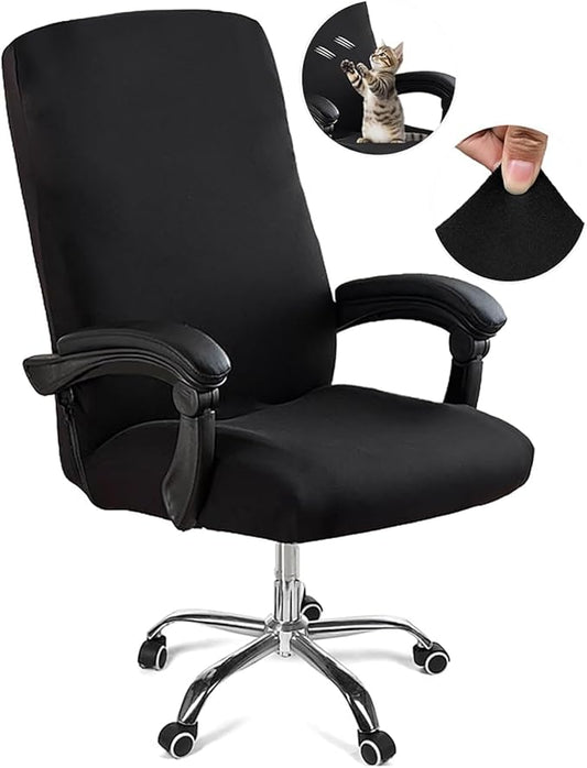 Office Chair Cover,Removable Desk Chair Cover with Zipper,Stretch Anti-dust Universal Rotating Office Seat Slipcover,Washable High Back Computer Seat Protector for Pets (Black, Medium)