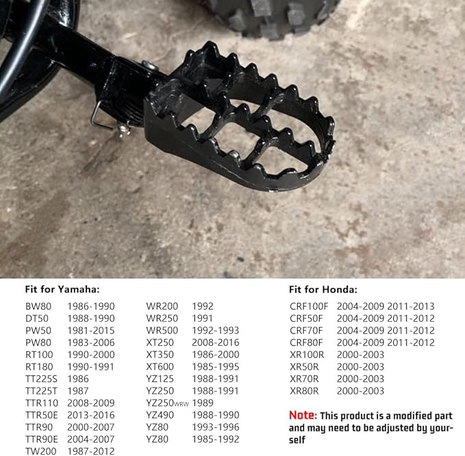 XINGWU Black Dirt Bike Footrest,Aluminium Footpegs Pedals,for XR50R PW50 CRF70 TW200 KLX110 CRF50 50cc 70cc 90cc 110cc 125cc TaoTao Motorcycle Part