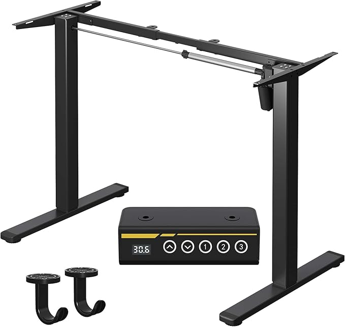 Electric Standing Desk Frame,Adjustable Height and Length,The Maximum Size it can accommodate is 63 * 28 inches for the Tabletop,3 Preset Heights,Rated for 154 pounds of Weight.Black