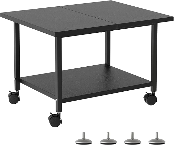 SwaaVee Printer Stand with Storage Under Desk Shelf, Desktop Printer Stand Organizer, Rolling Printer Cart Storage Paper Files Holder for Desk, Office, Home, (Black)