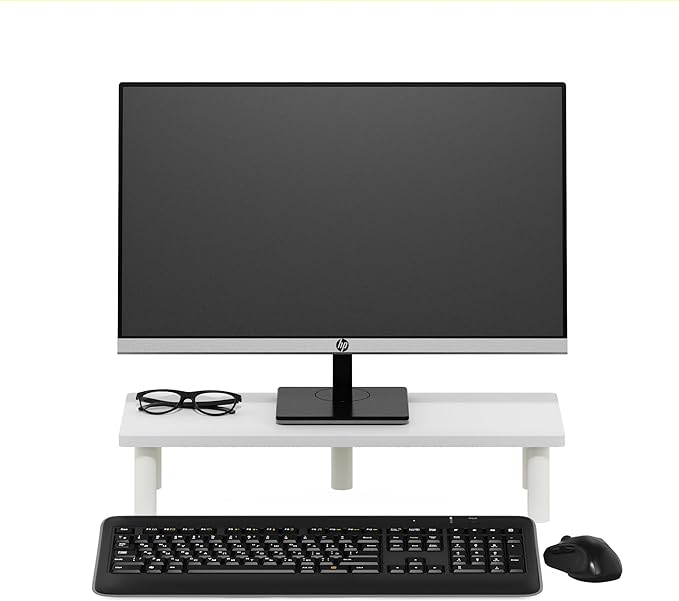 Furinno TURN-N-TUBE Monitor Stand Riser, 23.6" Wide Rectangle Monitor Riser, Laptop Stand for Desk, Office Desk Accessories, Desktop Organizers and Accessories, Toolless Assembly, For Study Room, Dorm, White