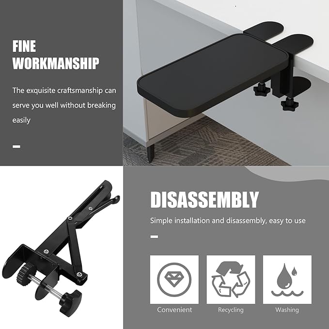 Angoily Folding Desktop Keyboard Tray Support Bracket Adjustable Clamp-on Keyboard Hand Support Portable Desk Extension Board 9.84X4.13X1.77In for Home and Office