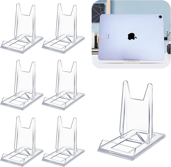 6 Pack Clear Acrylic Adjustable Desktop Book Stand & Display Easel for Tablet Phone Clutch Bag Plate Artwork Magazine Picture Comic Album CD Postcard - Home Office Back to School