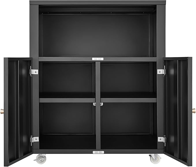 Heavy Duty Rolling Printer Cabinet with 2 Doors & Storage Shelf, Under Desk 3D Printer Stand, Mobile Metal File Cabinet for Garage Home Office, Small Spaces & Workshop Black