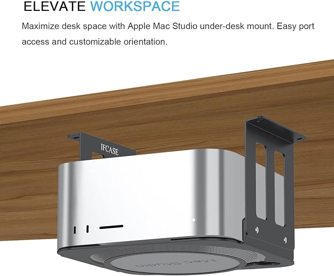 IFCASE Aluminum Under Desk Mount for Mac Studio M4 M3 M2 M1 Max, Ultra with Anti-Scratch Pad (Black)