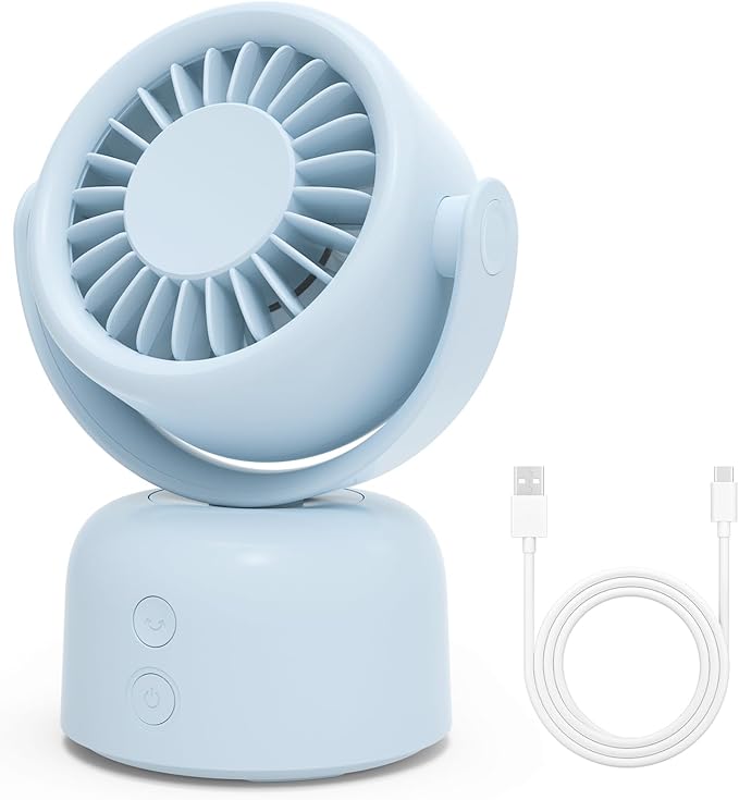 Small Oscillating Desk Fan, Rechargeable USB C Personal Fan, 3 Speeds Quiet Mini Desk Fan with Auto 90° Oscillation & 120° Manual Tilt, 3600mAh Battery Operated Portable Fan for Home Office Bedroom