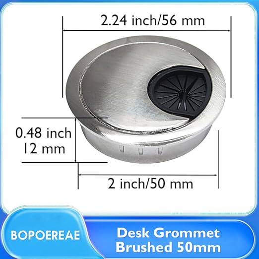 Desk Grommet 2" (50 mm), Desk Cord Hole Cover, Cable Grommet Metal Zinc Alloy Materilal, Desk Hole Grommet for Office and Home Table Cable, Detachable Cable Cord Organizer (Brushed Silver 1 Pcs)