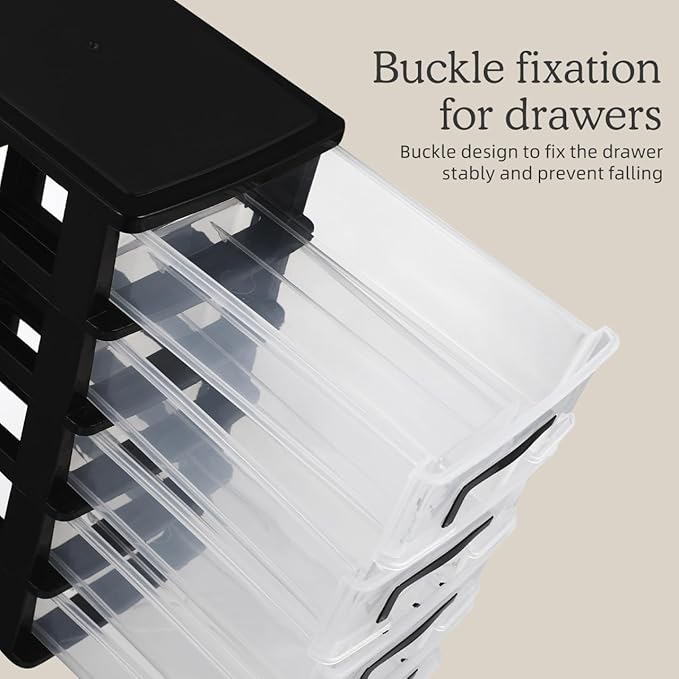 Angoily 5-Tier Plastic Drawer Storage Cabinet Portable Desktop Organizer for Office Study Cosmetics Sundries Holder 12.40X8.66X5.98In