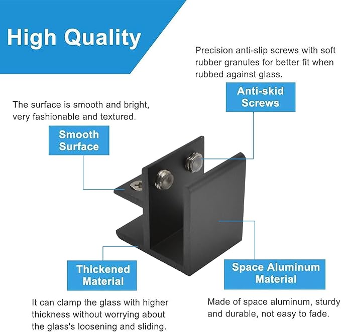INCREWAY Glass Clamp, 4Pcs Adjustable 90 Degrees Clips, Aluminum Alloy Shelf Support Bracket, Holder Connector for 18-20mm Thick Glass, Black
