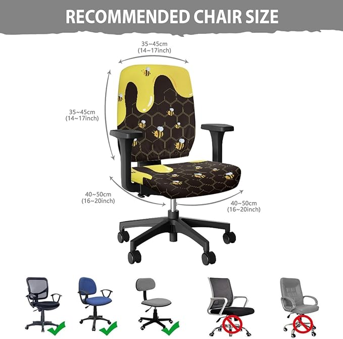 GLENLCWE Bee Office Chair Covers,Stretchable Cloth Polyester Computer Chair Seat Covers Office Armchair Slipcover Set of 2