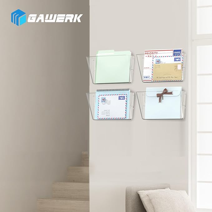 Gawerk 2 Pack Clear Single Pocket Wall File Holder Hanging Wall Organizer, Wall Mount Mails Magazines Organizer for Office and Home