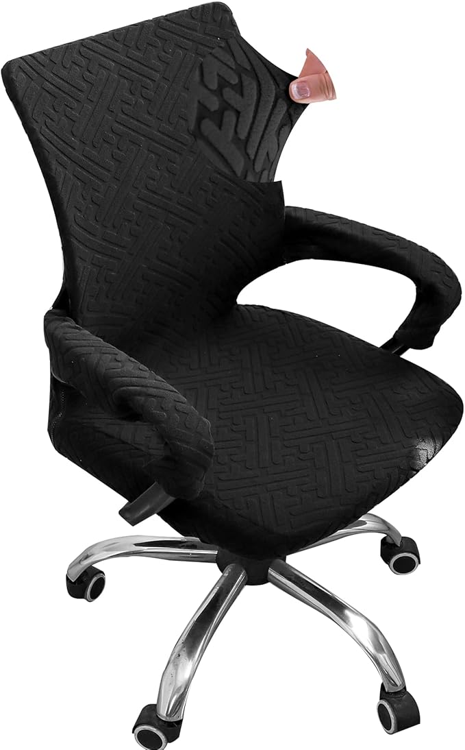 Black Office Chair Cover with Armrest Cover 18Inch Wide Stretch Jacquard Small Desk Computer Chair Covers with Long Zipper Arm Slipcovers Washable