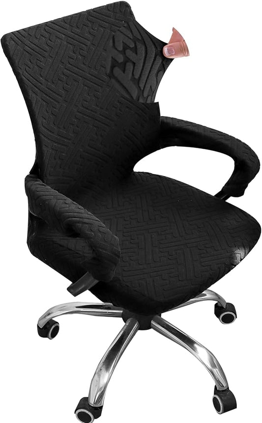 Black Office Chair Cover with Armrest Cover 18Inch Wide Stretch Jacquard Small Desk Computer Chair Covers with Long Zipper Arm Slipcovers Washable