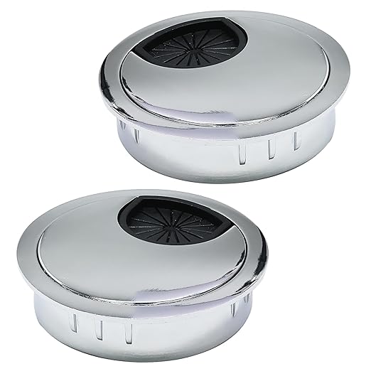 Desk Grommet 2" (50 mm), Desk Cord Hole Cover, Cable Grommet Metal Zinc Alloy Materilal, Desk Hole Grommet for Office and Home Table Cable, Detachable Cable Cord Organizer (Bright Silver 2 Pcs)