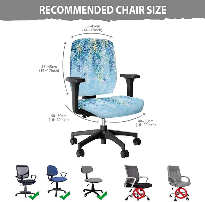 Lavender Dragonfly Office Chair Covers Removable Computer Chair Cover Stretchable Desk Rotating Chair Slipcover Universal Fit for Most Wheelchairs,Gaming Chairs Gifts for Women