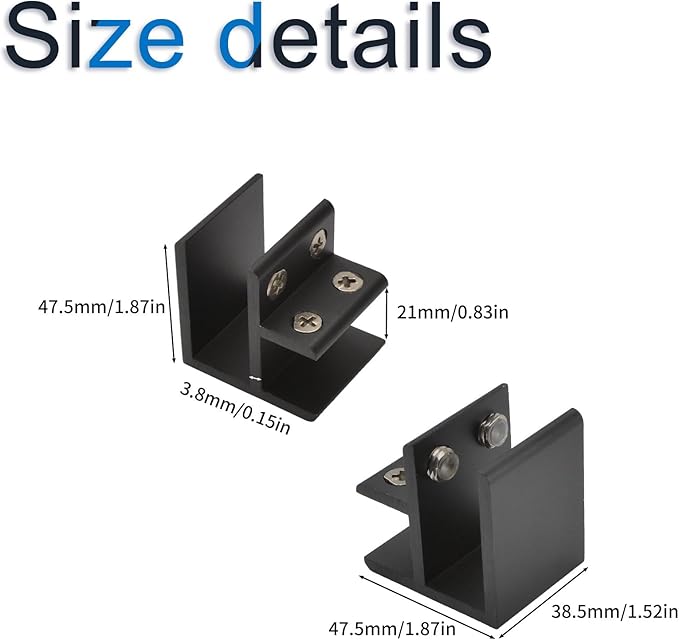 INCREWAY Glass Clamp, 4Pcs Adjustable 90 Degrees Clips, Aluminum Alloy Shelf Support Bracket, Holder Connector for 18-20mm Thick Glass, Black