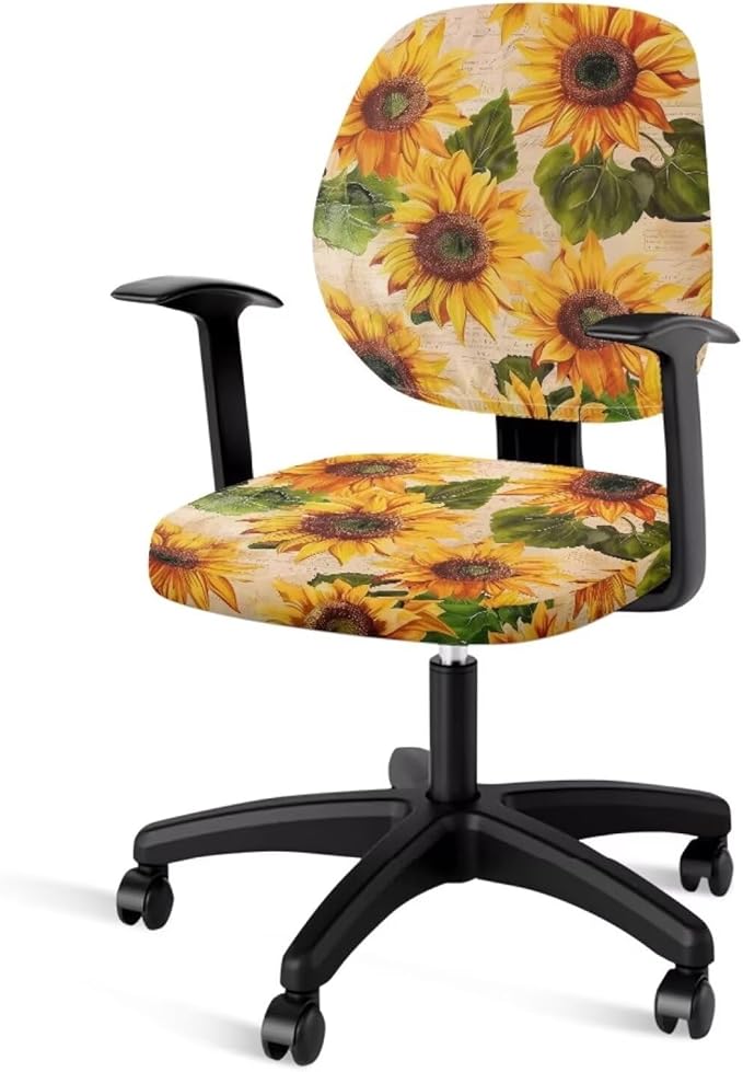 Sunflower Office Chair Covers Stretchable Office Chair Seat Cover 2 Piece Washable Gaming Chair Cover Universal Fit Wheelchairs,Computer Chairs,Gaming Chairs Daisy Brown
