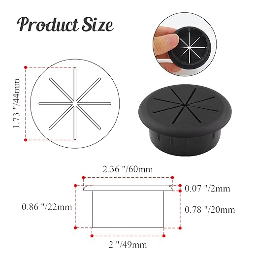 2pcs 2 Inch Cable Grommet, Flexible Desk Grommet, Cable Cord Hole Plug Wire Hole Cover for Desk, Table, Wire Pass Through (Black)