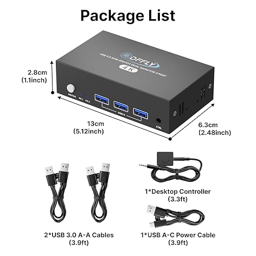 USB 3.0 HDMI KVM Switch 2 Monitors 2 Computers 4K@60Hz, KVM Switches Dual Monitor with 3 USB 3.0 Ports Sharing Keyboard and Mouse, Printer/Scanner, Desktop Controller, EDID Compatible