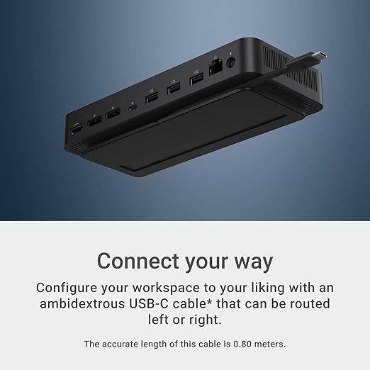 Dell Pro Dock WD25 - USB Type-C with DP Alt Mode Connector, DisplayPort/HDMI/USB 3.2 Gen2 Connectivity, Up to 100-Watt Power delivery - Black