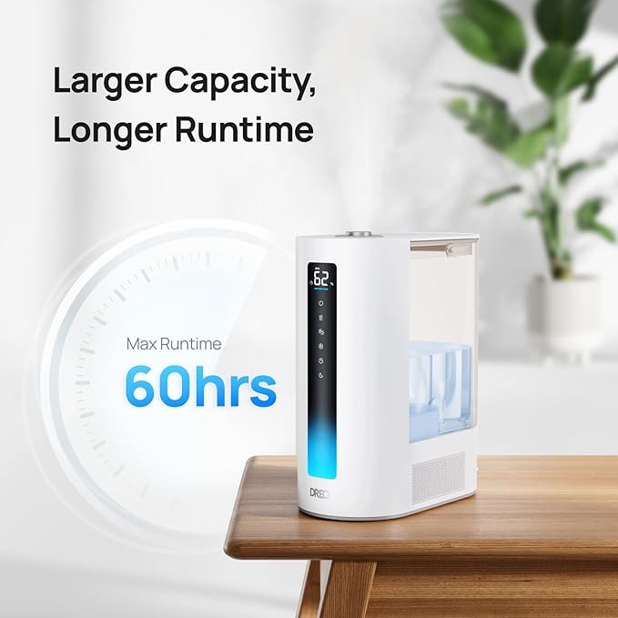 DREO 6L Humidifier Large Room, Warm & Cool Mist Humidifiers for Bedroom, 60H Runtime, 12H Timer, Top Fill, Humidity Indicator Light, Baby, Plants, Easy Clean, HM713