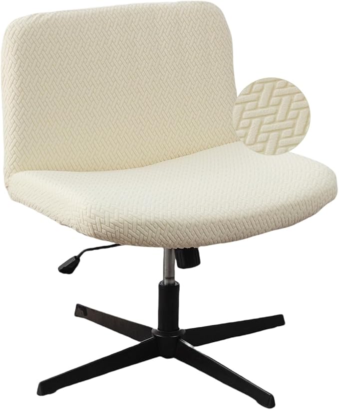 LavishCover Armless Chair Cover Office Desk Chair Cover, Waterproof and Elastic Criss Cross Chair Cover, Exquisite Vanity Chair Covers, Mid Back Wide Seat Accent Chair Covers(Cream,T-Type)