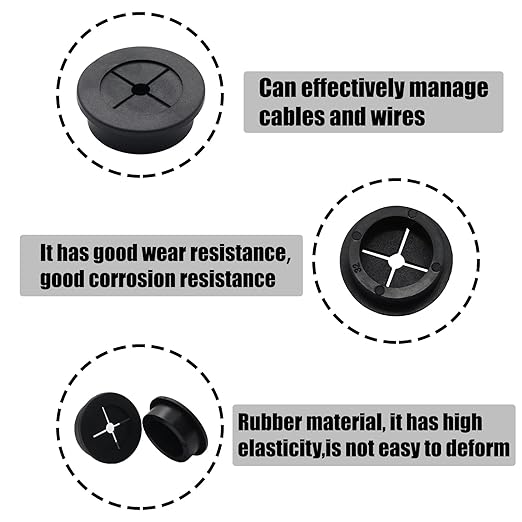 6 Pcs 32mm / 1-1/4 Inch Black Cable Cord Grommets, Rubber Desk Grommets for Table Computer Desk Wire Organizer TV Console and Other Furnitures Cover
