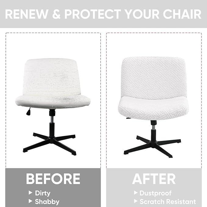 Lavish Cover Water Resistant Criss Cross Office Chair Cover - Armless, Wide, Comfy, Protects Chair Stains and Wear (Jacquard: White, Just the Cover, No Chair)