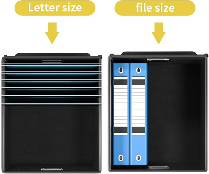 File Organizer Box with Lid, Collapsible File Folder Organizer for Office Document Storage, Filing Box with Plastic Slide for Letter Size Hanging Files(1 Pack, Yellow)