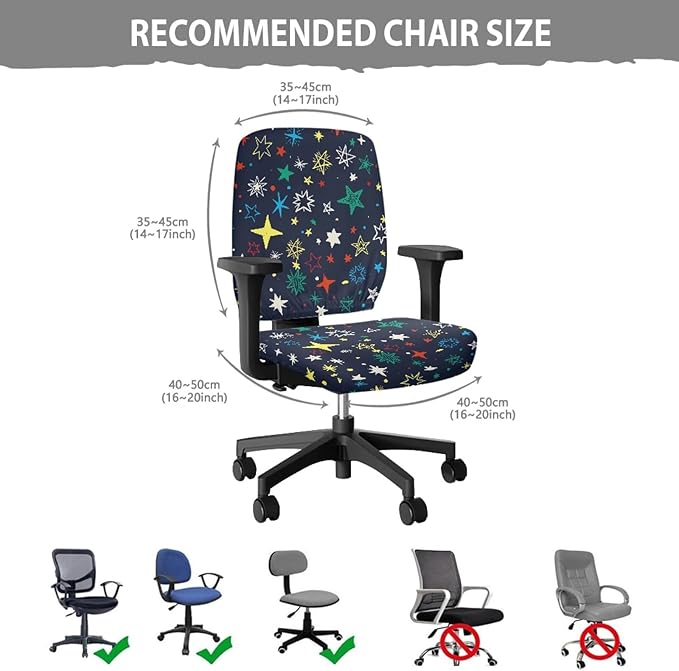 GLENLCWE Colorful Star Office Chair Covers Removable Elastic Computer Chair Seat Covers Universal,Set of 2