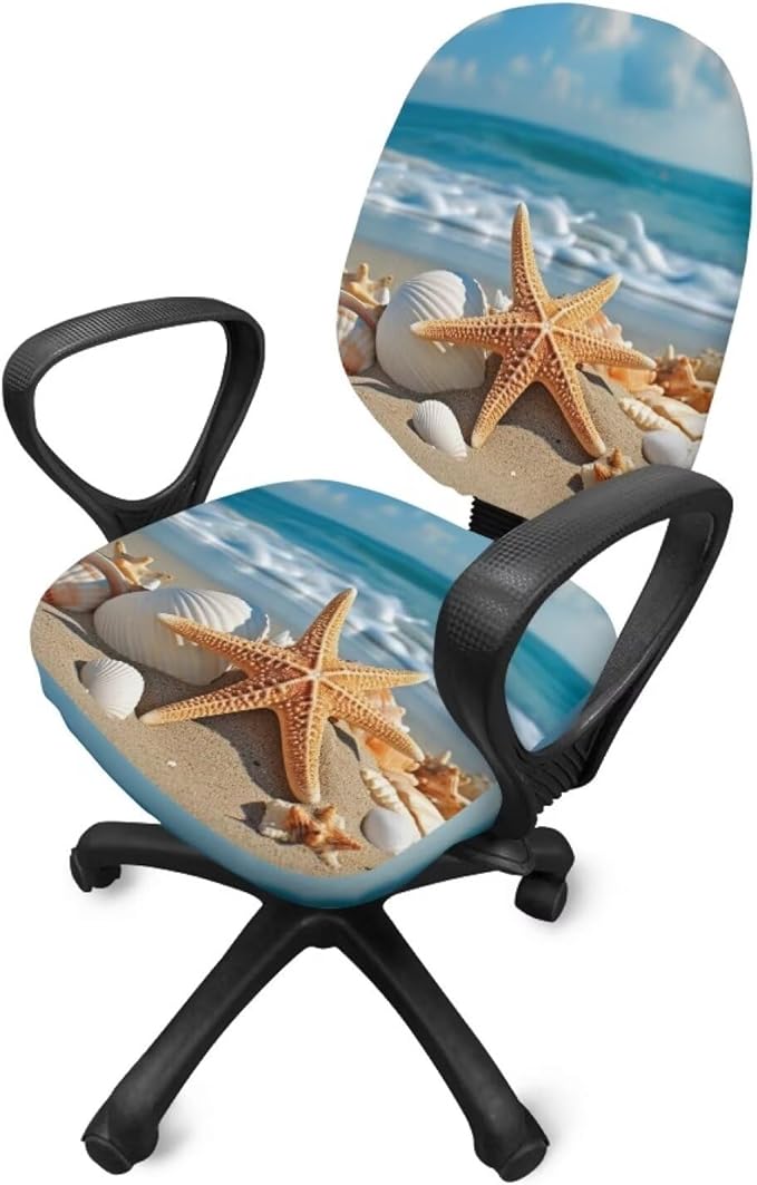 Beach Office Chair Covers Stretchable Office Chair Seat Cover 2 Piece Washable Gaming Chair Cover Universal Fit Most Wheelchairs,Computer Chairs,Gaming Chairs