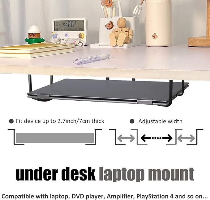 Under Desk Laptop Mount, Laptop Under Desk Mount 2.7 inches Tall Effective Space, Aluminum Under Desk Laptop Holder Dock Station for Laptop MacBook Dell OptiPlex PS4 Dell WD19 Mac mini M4 Dock & More