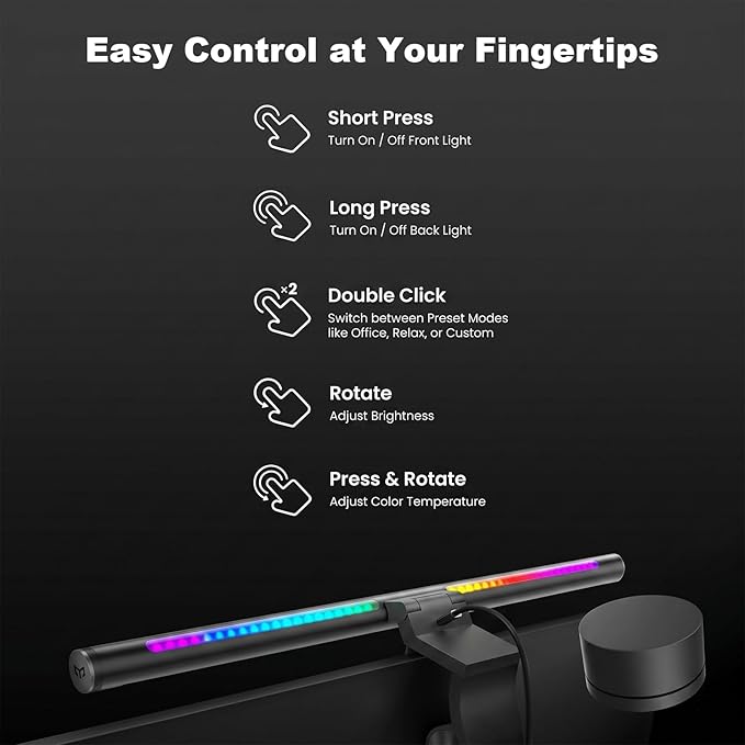 YEELIGHT Monitor Light Bar RGB, Computer Monitor Lamp, No Glare Eye-Care LED Screen Bar, Touch Control USB Reading Desk Lamp for Home Office Work, Stepless Dimming Adjustable Color Temperature